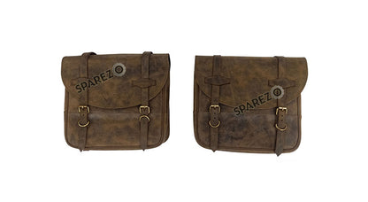 Royal Enfield Super Meteor 650 Dust Color Leather Pannier Bags and Mounting Pair