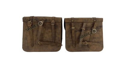 Royal Enfield Super Meteor 650 Dust Color Leather Pannier Bags and Mounting Pair