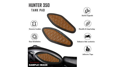 Royal Enfield Hunter 350 Genuine Leather Diamond Design Tank Pad Brown D3