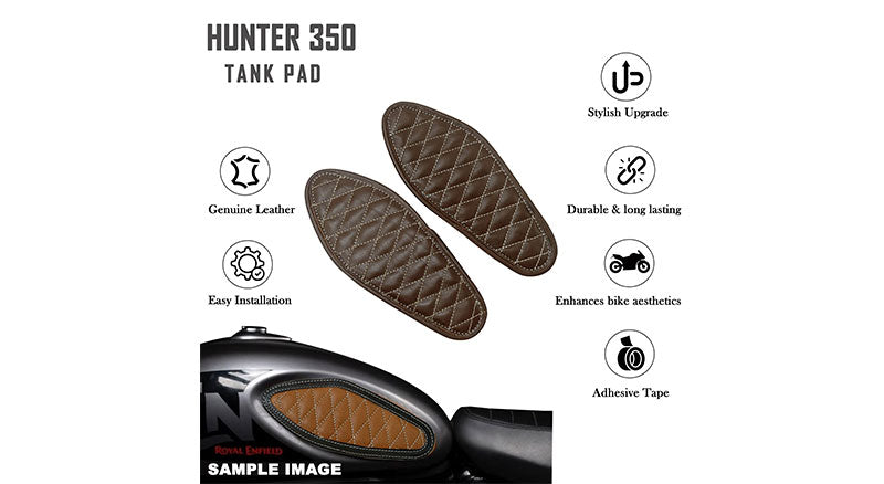 Royal Enfield Hunter 350 Genuine Leather Diamond Design Tank Pad Dark Brown D9