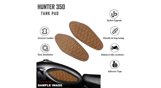 Royal Enfield Hunter 350 Genuine Leather Diamond Design Tank Pad Tan Brown D10