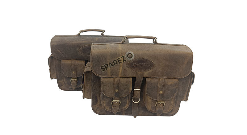 For Royal Enfield Super Meteor 650 Rusty Brown Pannier Bags Pair With Mountings