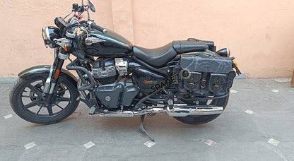 For Royal Enfield Super Meteor 650 Black Pannier Bags Pair With Mountings