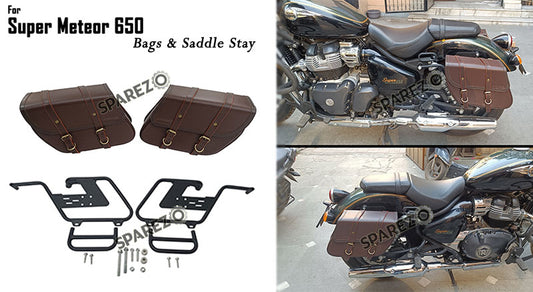 For Royal Enfield Super Meteor 650 Brown Bags With Saddle Stay Mounting
