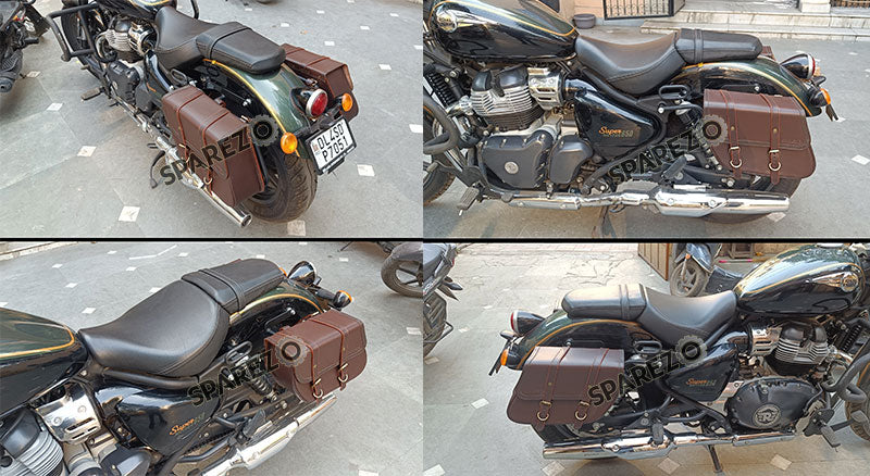 For Royal Enfield Super Meteor 650 Brown Bags With Saddle Stay Mounting