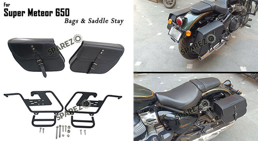 For Royal Enfield Super Meteor 650 Black Bags With Saddle Stay Mounting