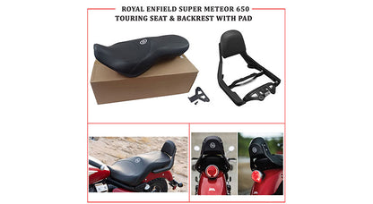 For Royal Enfield Super Meteor 650 Deluxe Touring Dual Seat Black and Backrest With Pad