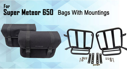 For Royal Enfield Super Meteor 650 Black Canvas Pannier bags with Mounting