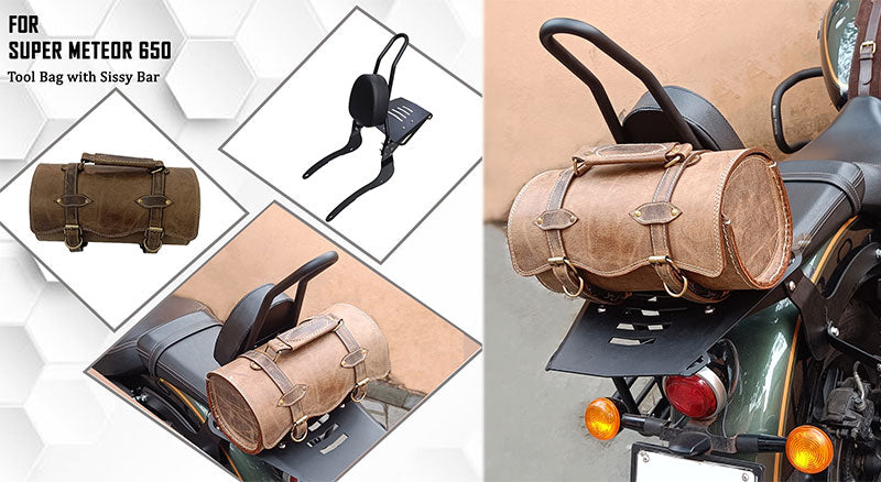 For Royal Enfield Super Meteor 650 Dust Color Tool Bag with Sissy Bar