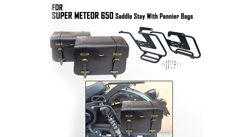 Fit For Royal Enfield Super Meteor 650 Pannier Bags With Saddle Stay Black