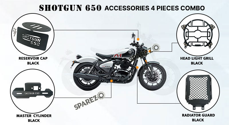 Fit For Royal Enfield Shotgun 650 4 Pcs Accessories Combo Pack Black