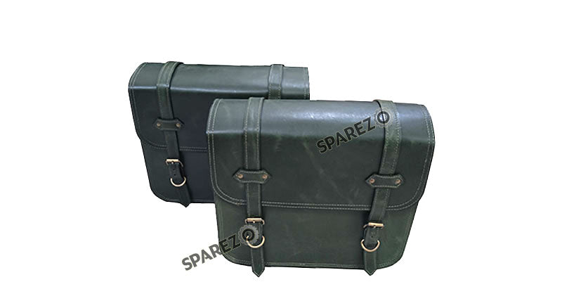 Fit For Royal Enfield Shotgun 650 Dark Green Leather Pannier Bags with Mounting