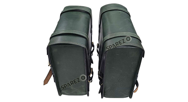 Fit For Royal Enfield Shotgun 650 Dark Green Leather Pannier Bags with Mounting