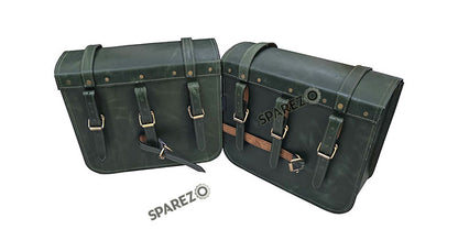 Fit For Royal Enfield Shotgun 650 Dark Green Leather Pannier Bags with Mounting
