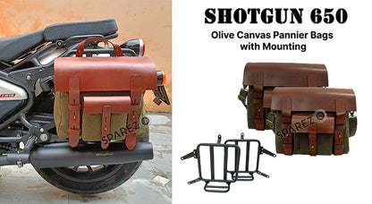 Fit For Royal Enfield Shotgun 650 Canvas and Leather Pannier Bags With Mounting