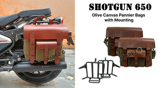 Fit For Royal Enfield Shotgun 650 Canvas and Leather Pannier Bags With Mounting