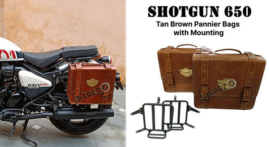 Fit For Royal Enfield Shotgun 650 Tan Brown Leather Pannier Bags with Mounting