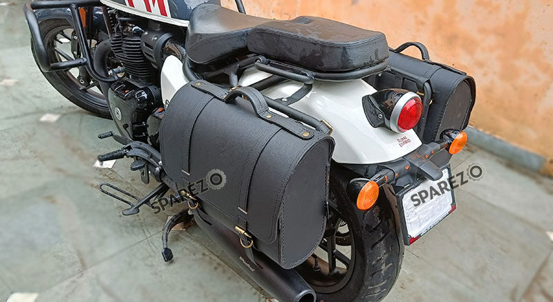 Fit For Royal Enfield Shotgun 650 Black Leather Pannier Bags with Mounting Pair