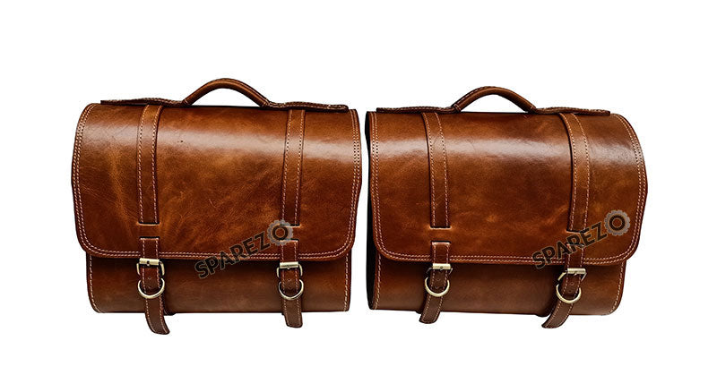 Fit For Royal Enfield Shotgun 650 Brown Tan Leather Pannier Bags with Mounting