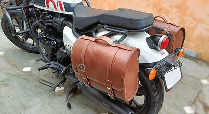 Fit For Royal Enfield Shotgun 650 Brown Tan Leather Pannier Bags with Mounting