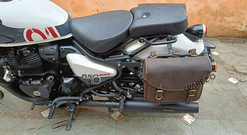 Fit For Royal Enfield Shotgun 650 Rusty Brown Leather Pannier Bags with Mounting