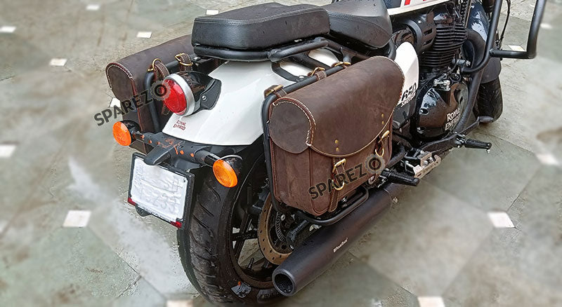 Fit For Royal Enfield Shotgun 650 Rusty Brown Leather Pannier Bags with Mounting