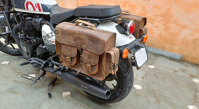 Fit For Royal Enfield Shotgun 650 Rusty Brown Leather Pannier Bags and Mounting