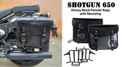 Fit For Royal Enfield Shotgun 650 Glossy Black Leather Pannier Bags with Mounting