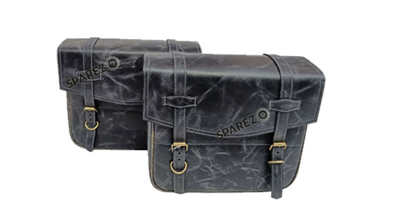 Fit For Royal Enfield Shotgun 650 Black Color Leather Pannier Bags with Mounting