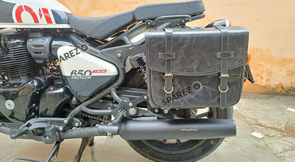 Fit For Royal Enfield Shotgun 650 Black Color Leather Pannier Bags with Mounting