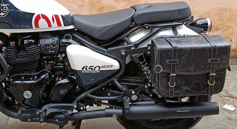 Fit For Royal Enfield Shotgun 650 Black Color Leather Pannier Bags with Mounting