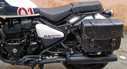 Fit For Royal Enfield Shotgun 650 Black Color Leather Pannier Bags with Mounting