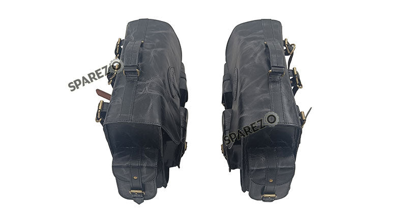 Fit For Royal Enfield Shotgun 650 Black Leather Saddle Pannier Bags with Mounting