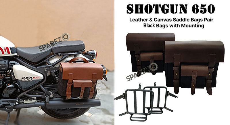 Fit For Royal Enfield Shotgun 650 Black Canvas Pannier Saddle Bags with Mounting