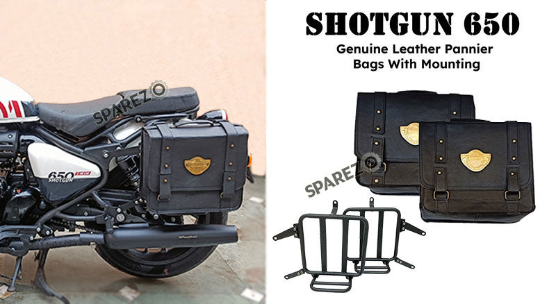 Fit For Royal Enfield Shotgun 650 Black Genuine Leather Pannier Bags and Mounting