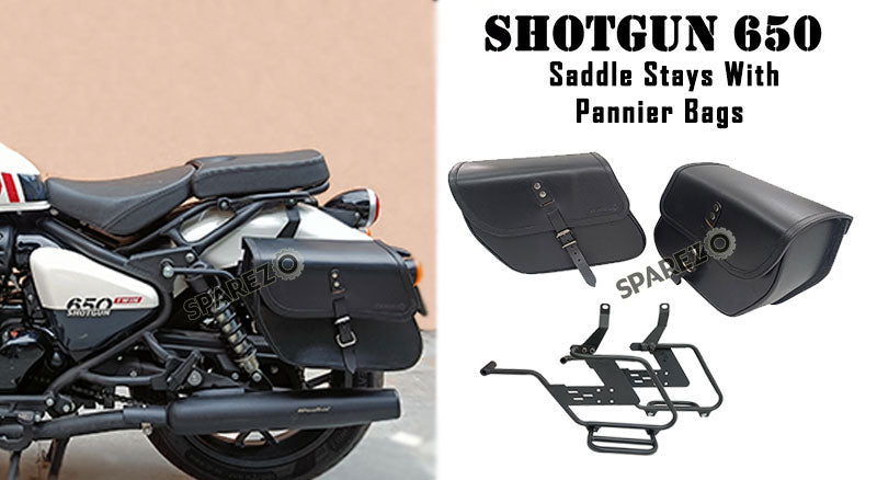 Fit For Royal Enfield Shotgun 650 Saddle Stay With Pannier Bags Pair Black Color