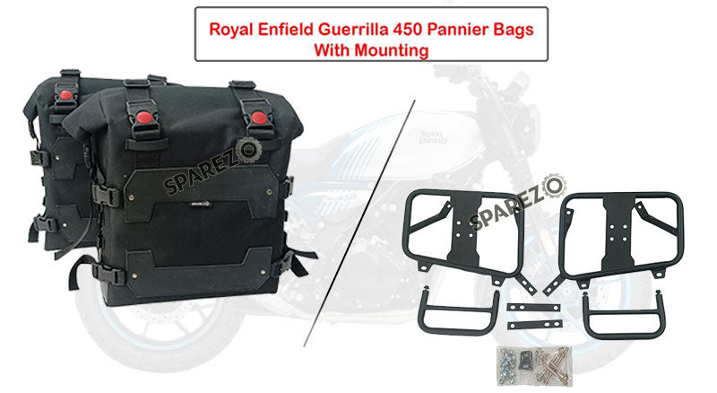 Fit For Royal Enfield Guerrilla 450 Black Canvas Pannier Bags With Mounting