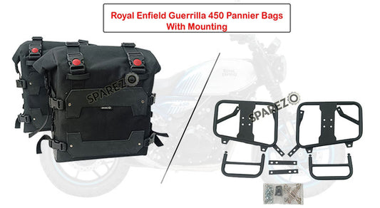 Fit For Royal Enfield Guerrilla 450 Black Canvas Pannier Bags With Mounting