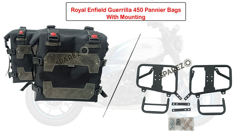Fit For Royal Enfield Guerrilla 450 Canvas Pannier Bags Black With Mounting
