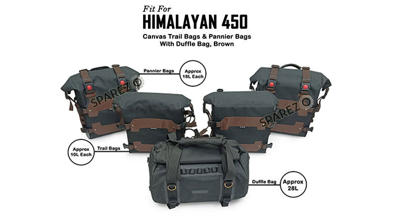 For Royal Enfield Himalayan 450 Canvas Trail Pannier Bags And Duffle Bag Brown