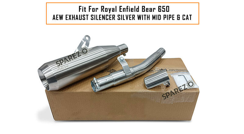 Fit For Royal Enfield Bear 650 AEW Exhaust Silencer Silver With Mid Pipe and Cat