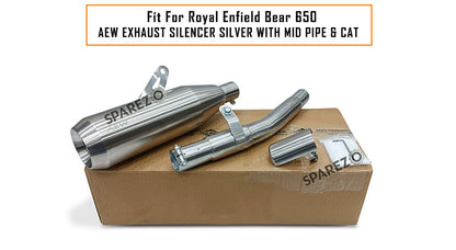 Fit For Royal Enfield Bear 650 AEW Exhaust Silencer Silver With Mid Pipe and Cat
