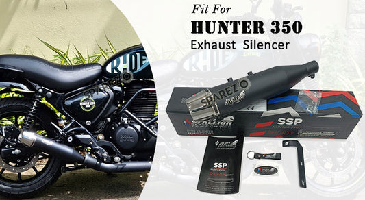For Royal Enfield Hunter 350 Silver Stallion Exhaust Silencer Black and Silver