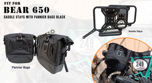 Fit For Royal Enfield Bear 650 Canvas and Leather Pannier Bags With Saddle Stays