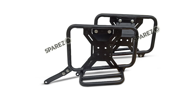 For Royal Enfield Bear 650 Canvas and Leather Pannier Bags Black With Saddle Stays