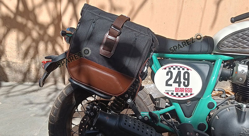 For Royal Enfield Bear 650 Canvas and Leather Pannier Bags With Saddle Stays