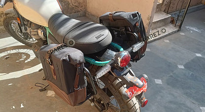 For Royal Enfield Bear 650 Canvas and Leather Pannier Bags With Saddle Stays