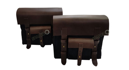 For Royal Enfield Bear 650 Canvas and Leather Pannier Bags With Saddle Stays Black
