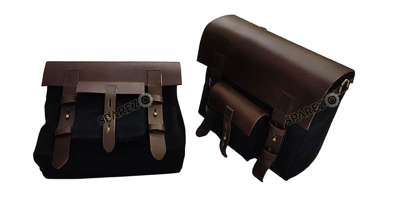 For Royal Enfield Bear 650 Canvas and Leather Pannier Bags With Saddle Stays Black