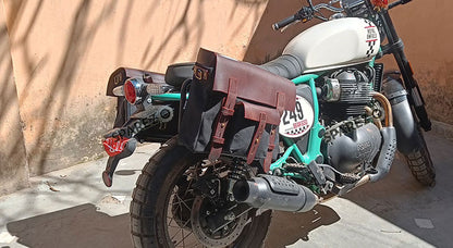 For Royal Enfield Bear 650 Canvas and Leather Pannier Bags With Saddle Stays Black